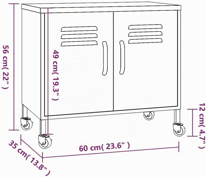 vidaXL Lagerschrank Mintgrün 60x35x56cm Stahl Sideboard Schrank mit Rollen Büroschrank Metallschrank