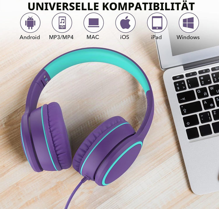 RORSOU R10 Over-Ear-Headphones mit Mikrofon, leichte faltbare Stereo-Bass-Headset mit 1,5 m nicht ve
