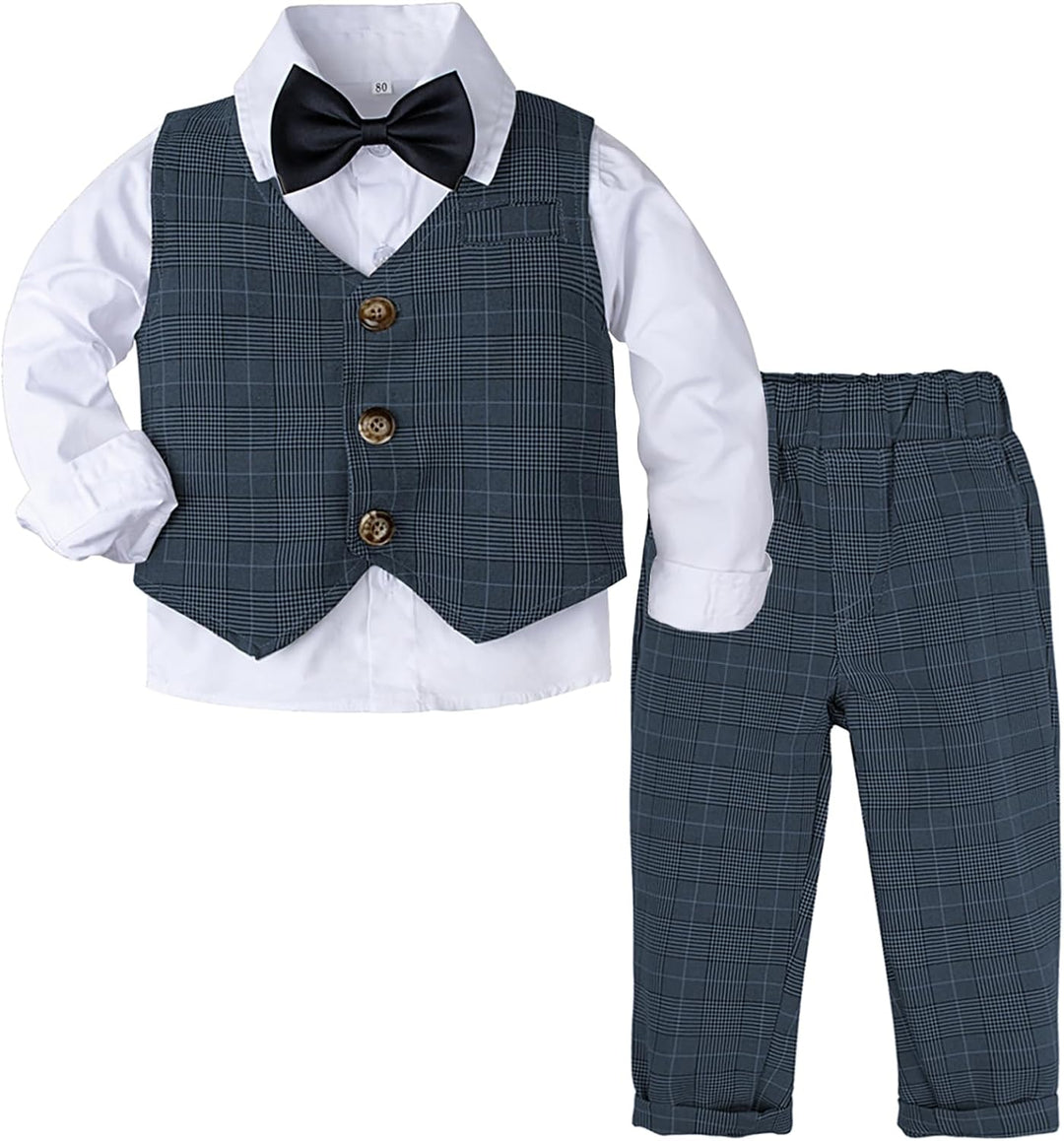 mintgreen Baby Anzug Junge, 3 Stück Gestreift Outfit Hochzeit Gentleman Kleiderset Lange Ärmel Hemd