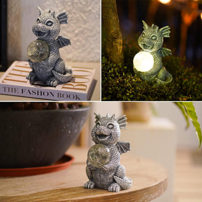 Yeemoo Drachen Figuren Gartendeko für Draussen,Lustig Dragons Deko Garten mit Solar Ball Geschenke f