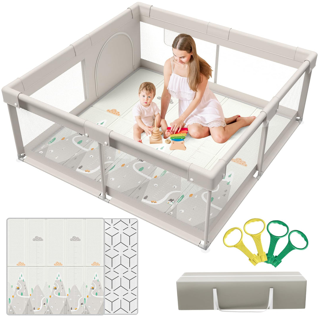150x150 cm Baby Laufgitter mit Matte, Laufstall Baby mit Matratze (150X150X65 cm)
