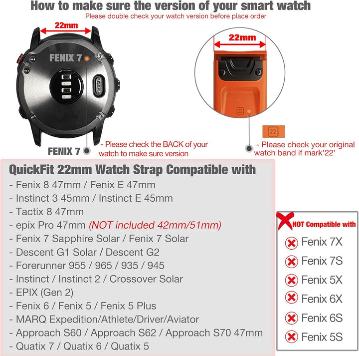 YOOSIDE 22mm Loop Nylon Armband für Garmin EPIX Pro 47mm / Fenix 6 / Fenix 5 / Fenix 7, Ultraleichte
