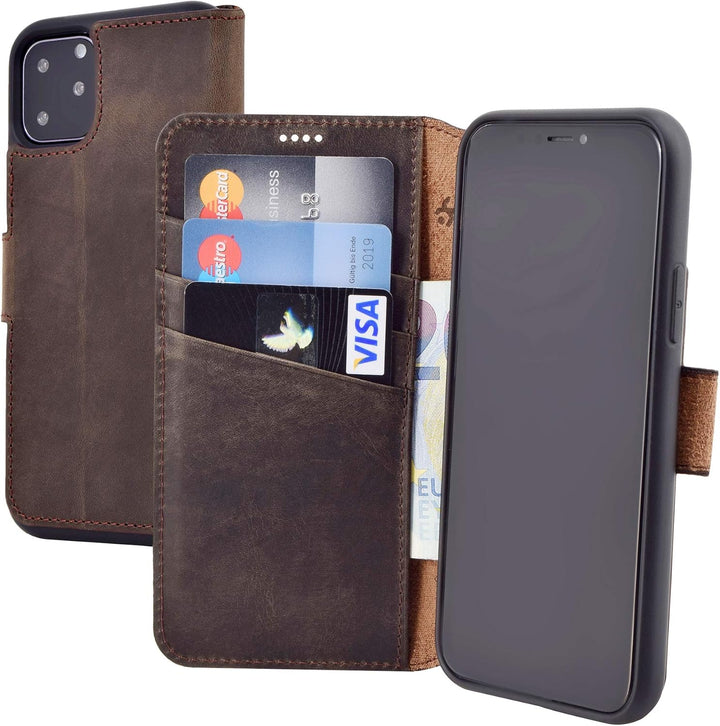 Suncase Book-Style Hülle kompatibel mit iPhone 11 (6.1 Zoll) Leder Tasche (Slim-Fit) Lederhülle Hand