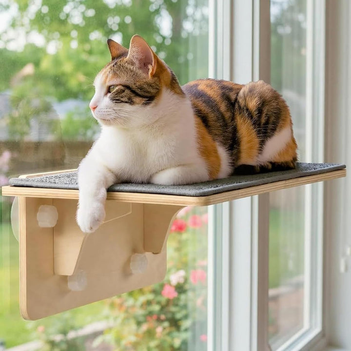 Katzen Sitzplatz | Katzensitz Mit Holz Saugnapf Für Kätzchen,Kletterplatz Am Für Tiere - Für Zuhause