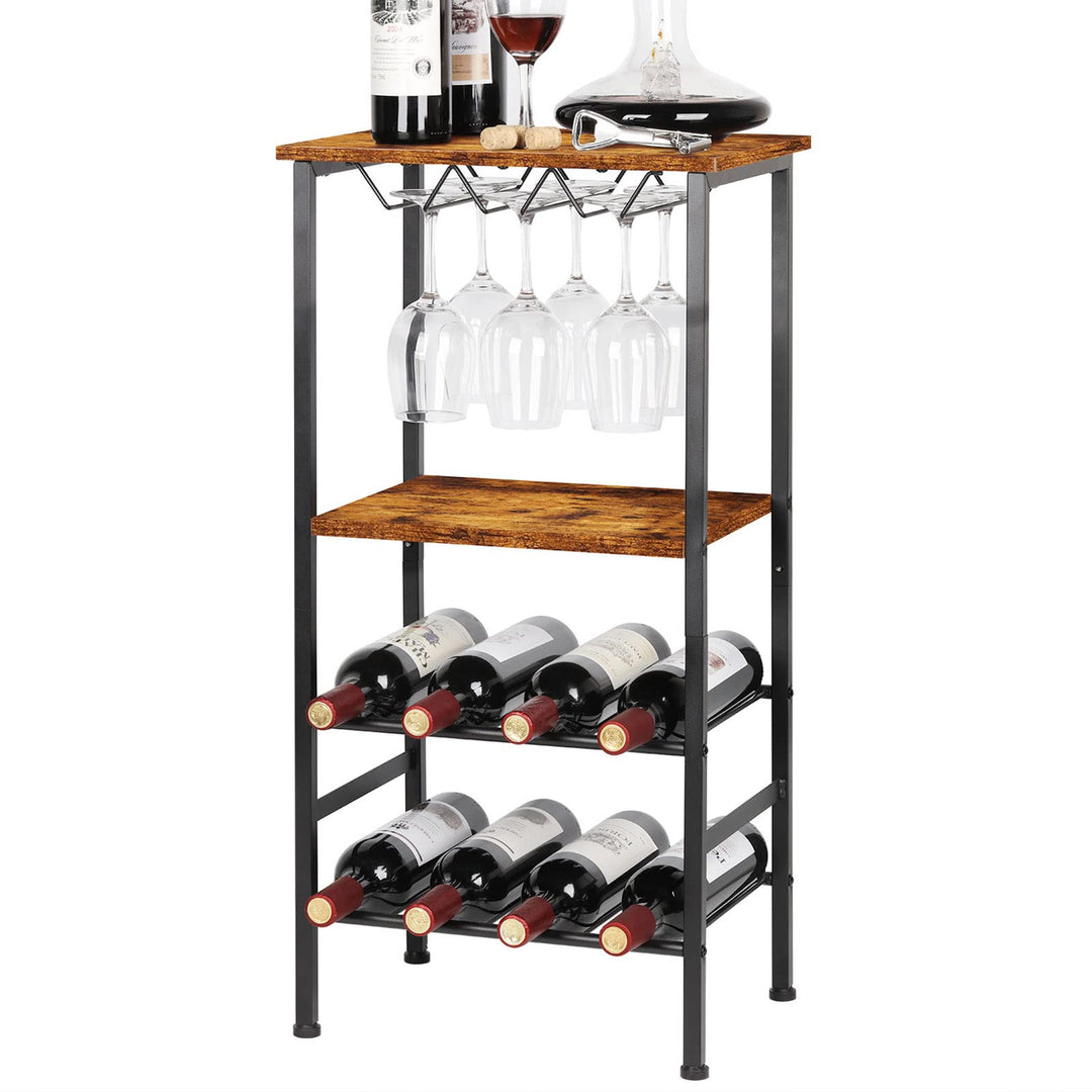 CADUKE Freistehendes Weinregal mit Weinglashalter, Barschrank mit Tischplatte, Flaschenregal für 8 F