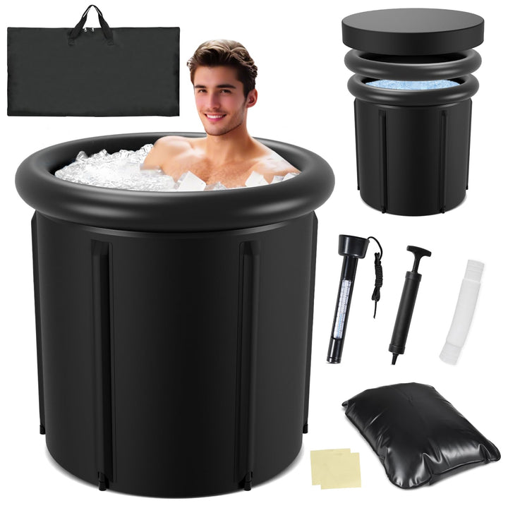 Eisbad Eisbaden Tonne 80 cm, Faltbare Badewanne 390L mit Abdeckung, Eistonne für Zuhause, Kältethera