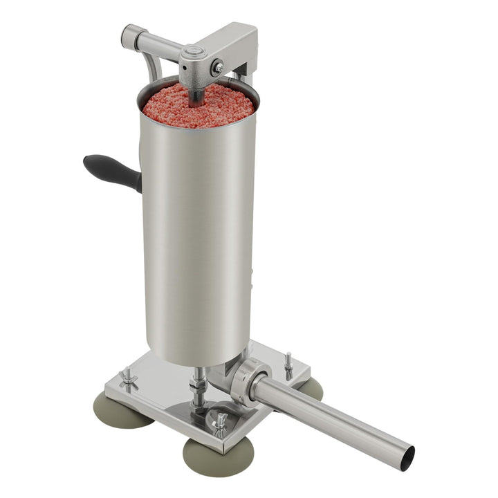 urstfüller 3L 6lbs manuell, vertikale Wurstfüllmaschine mit Edelstahl-Fass, Handkurbel, 4 Saugnäpfen