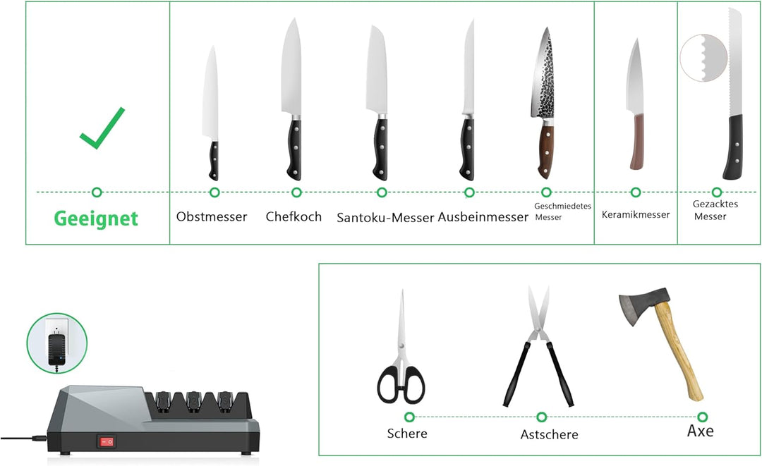 BRAVECOW elektrischer messerschärfer,3-Stufen Diamant schärfsystem messerschleifmaschine für Reparie