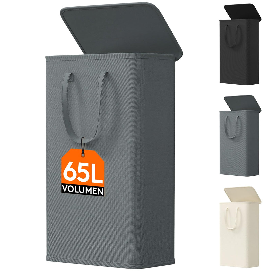 Lifewit 65L Wäschekorb Schmal mit Deckel, Wäschekorb Waschenkorbe Faltbar Klein, Wäschesammler mit G