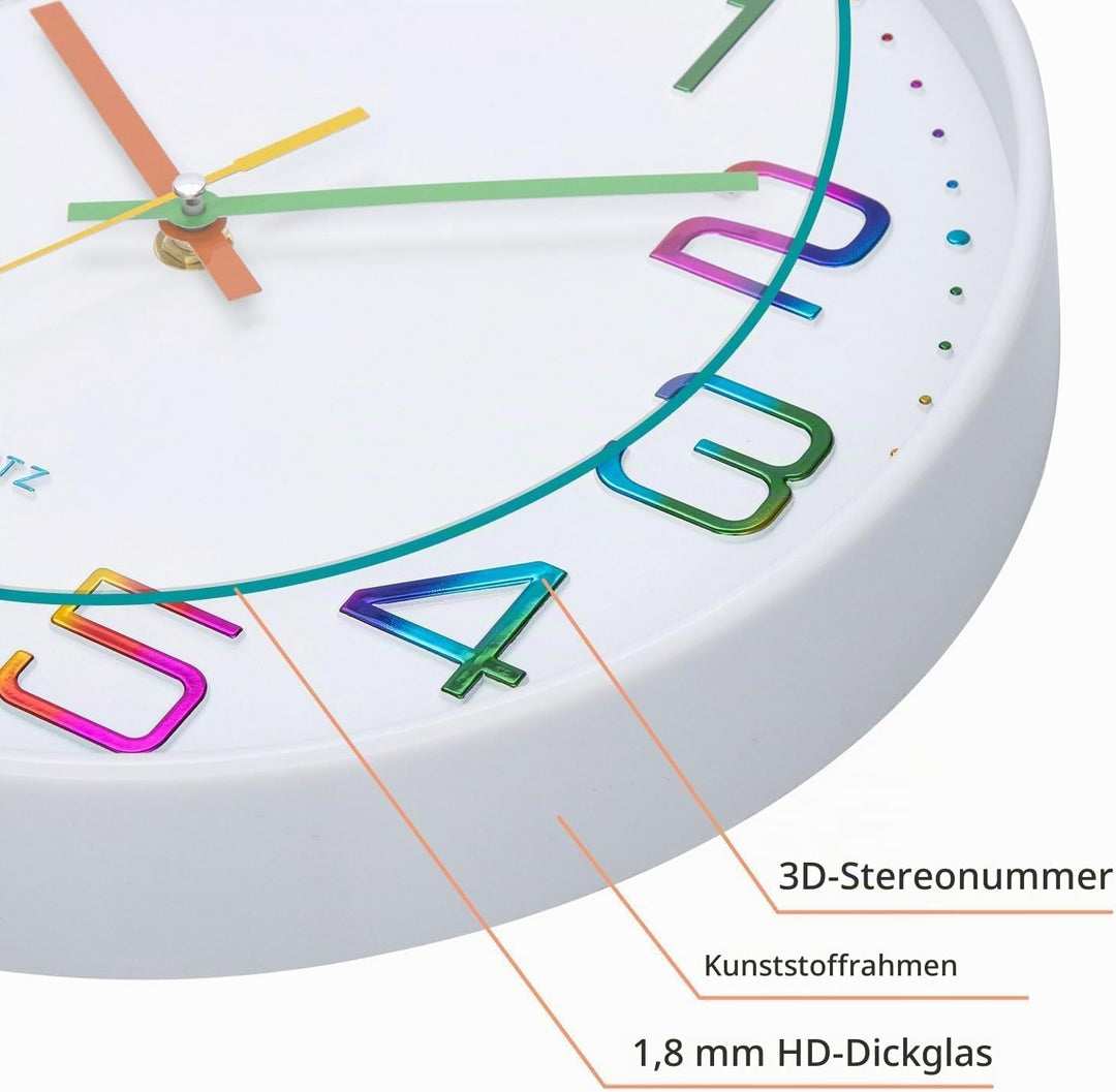 Wanduhr Kinder Ohne TickgeräUsche Lautlos 30cm Modern Quarz Gross Betriebene Stereo Wanduhr Bunt Ein