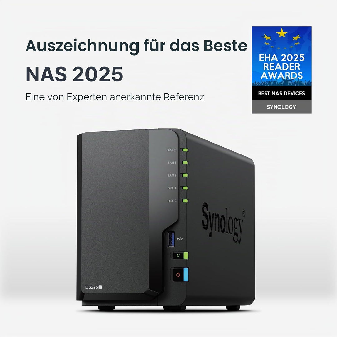Synology DS225+ 2-Bay Diskstation NAS (Intel Celeron J4125 4-Core 2.0 GHz 2GB DDR4 RAM 2xRJ-45 1GbE