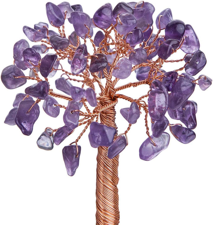 mookaitedecor Amethyst Natural Crystal Money Tree mit Druzy Geode Quarzsockel, Kupferdraht gewickelt