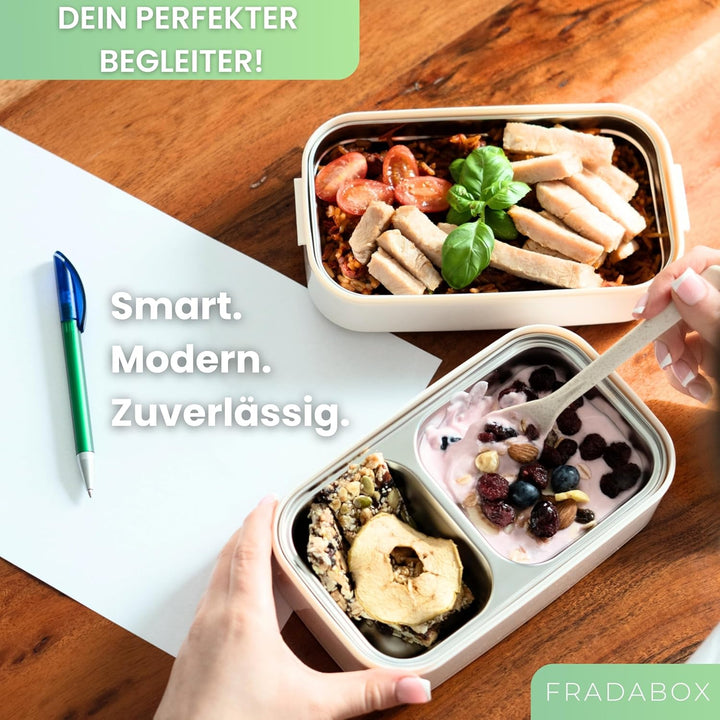 Bento Lunchbox „Taylor“, 2 Etagen mit Fächern, Premium Edelstahl, BPA-freie Brotdose mit Besteck ide