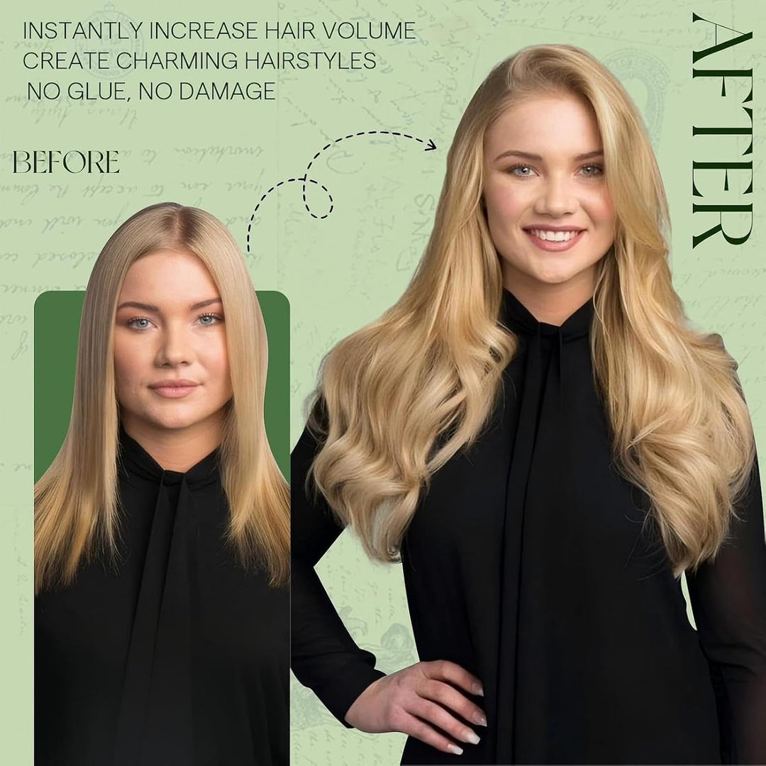 RUNATURE Clip in Extensions Echthaar Blond Highlights 25cm Remy Echte Haare 7 Stück Goldblond Highli