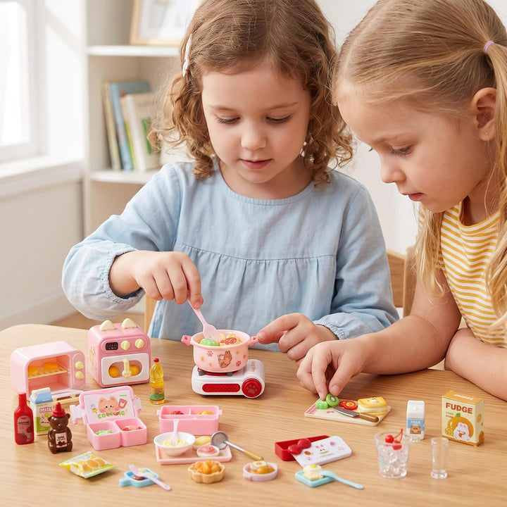 Miniküche Spielset 100+ Teile ab 3 Jahren - Puppenhaus Kochspielzeug, Küche