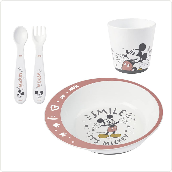 NUK Disney Micky Geschirrset | ab 6 Monaten | enthält Teller, Gabel, Löffel und Becher | Disney Mick