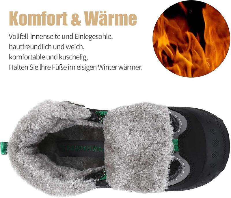 Mishansha Kinder Winterschuhe Gefüttert Winterstiefel für Jungen Mädchen Gr.24-38 24 EU Schwarz Grau