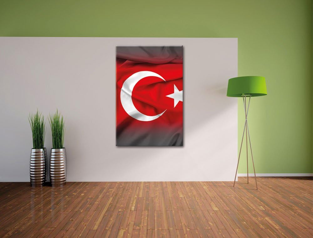 Pixxprint Flagge der Türkei schwarz/weiss / 120x80cm Leinwandbild bespannt auf Holzrahmen/Wandbild K