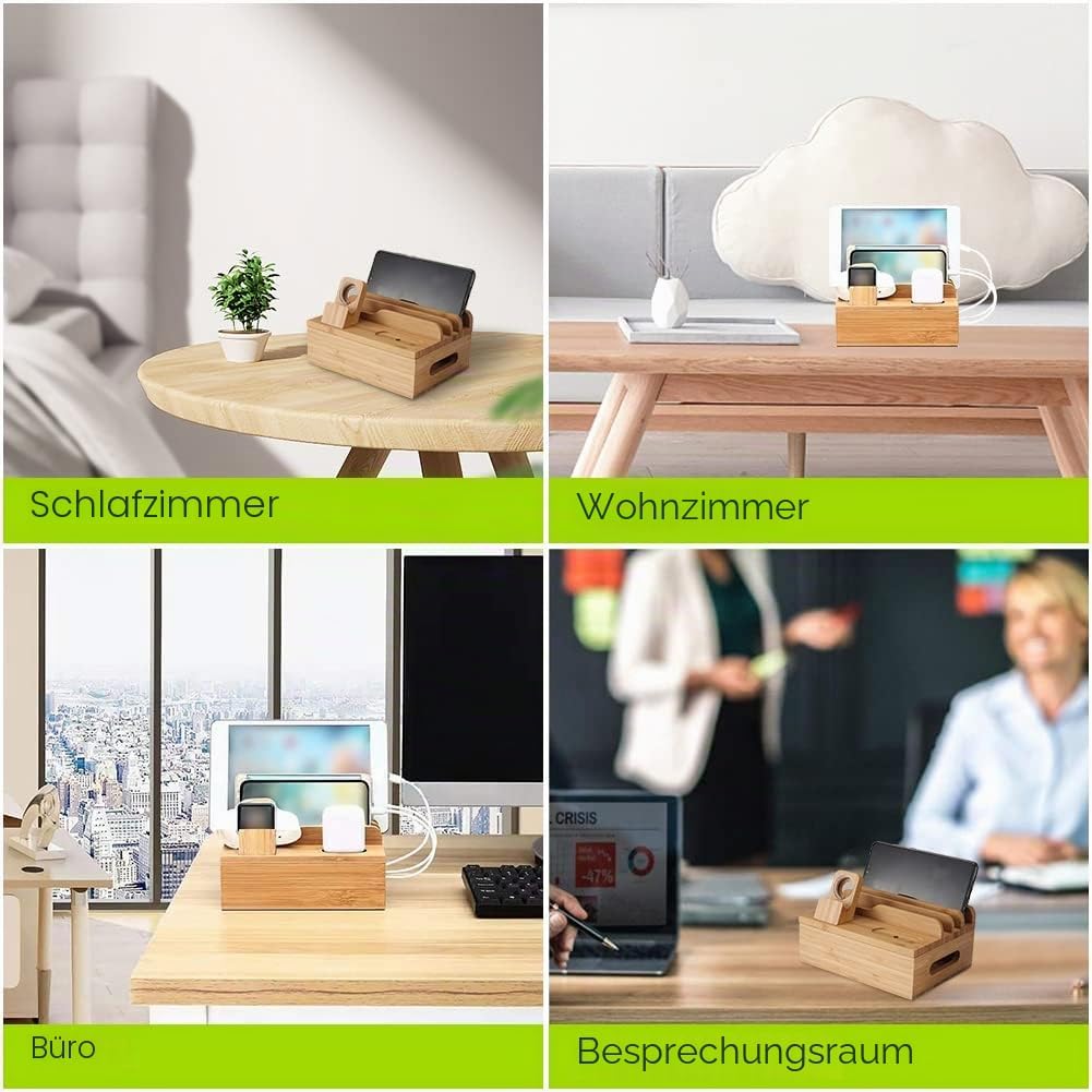 USB Ladestation Mehrere Geräte, Handyladestationen aus Holz, Handy Organizer Ladestation, Ablage für