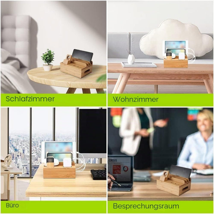 USB Ladestation Mehrere Geräte, Handyladestationen aus Holz, Handy Organizer Ladestation, Ablage für