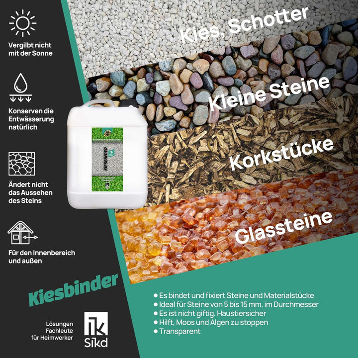 Sikd - Bindungsfixierer Verdichter von losen Steinen und Kies 5L. Löst das Ausbreiten von Kies, Stei