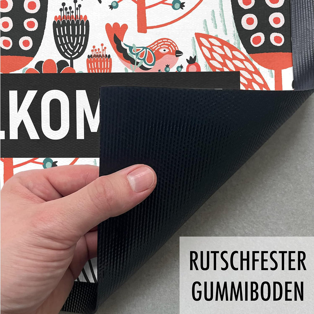Trendation - Willkommen Fussmatte Grafik Schmutzfangmatte Geschenk Aussen Innenbereich 60x40 cm Wasc