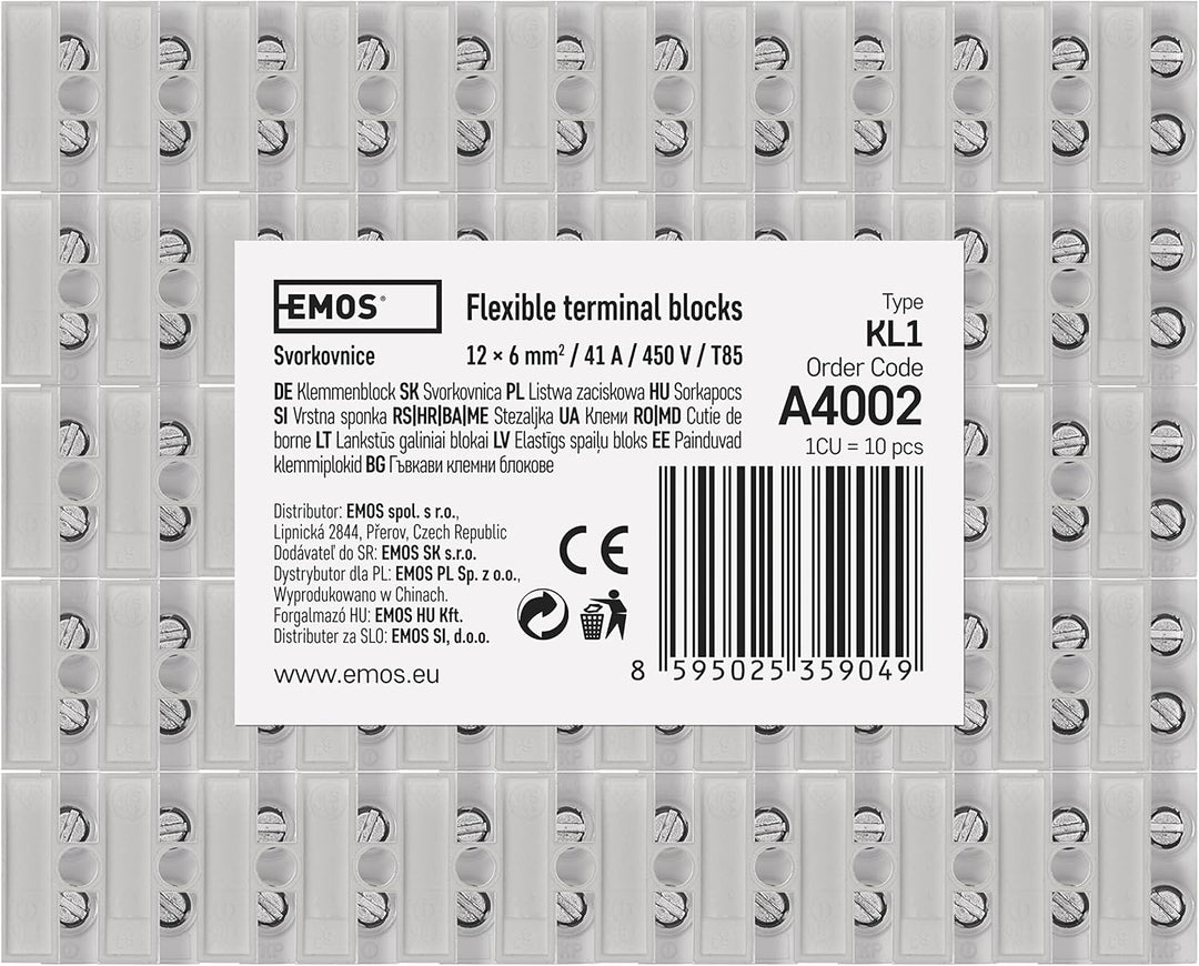 EMOS 10er Pack Anschlussklemme für 1,5 mm² - 6 mm² Draht, 10x Riegel mit 12 Stück, 450 V~/41 A, weis