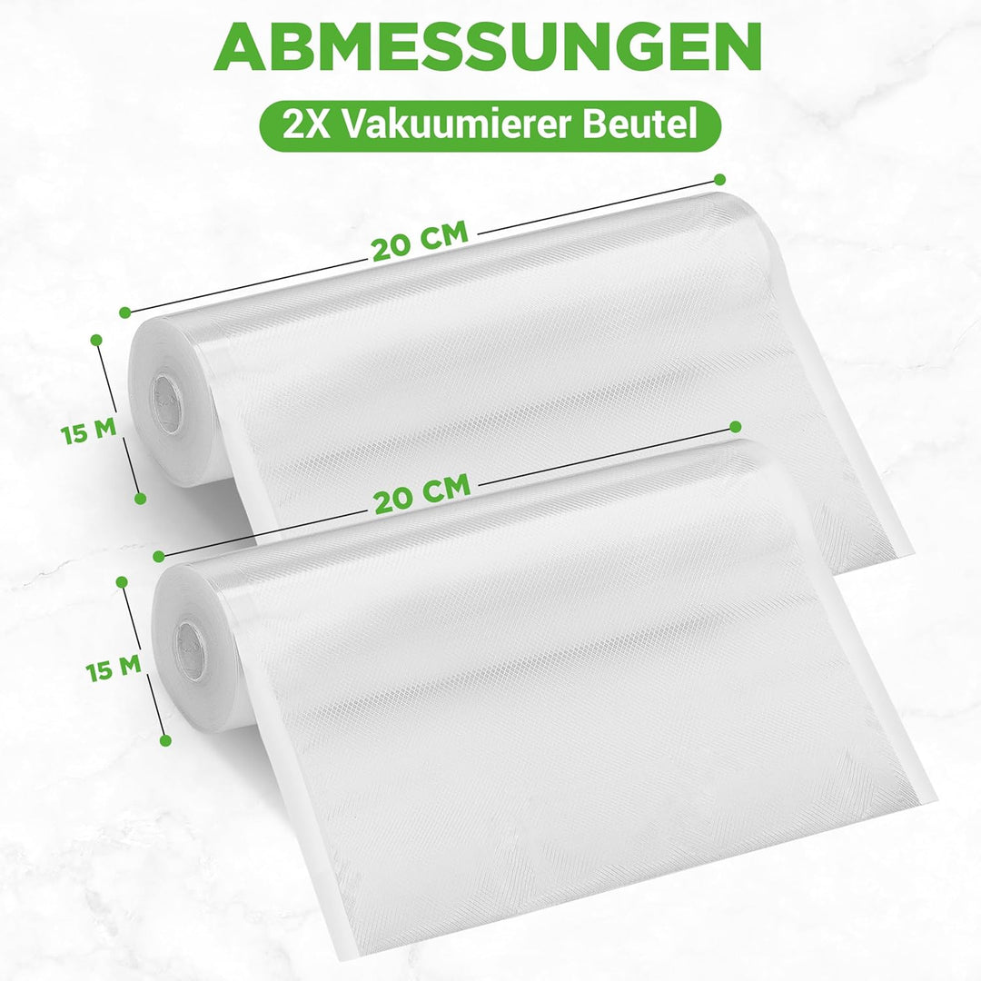 NutriChef (2) Rollen Vakuumversiegelungsbeutel - 8" Breite, 50' Länge pro Rolle - Für NutriChef PKVS