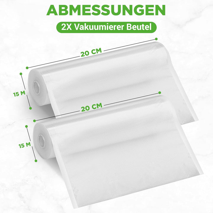 NutriChef (2) Rollen Vakuumversiegelungsbeutel - 8" Breite, 50' Länge pro Rolle - Für NutriChef PKVS