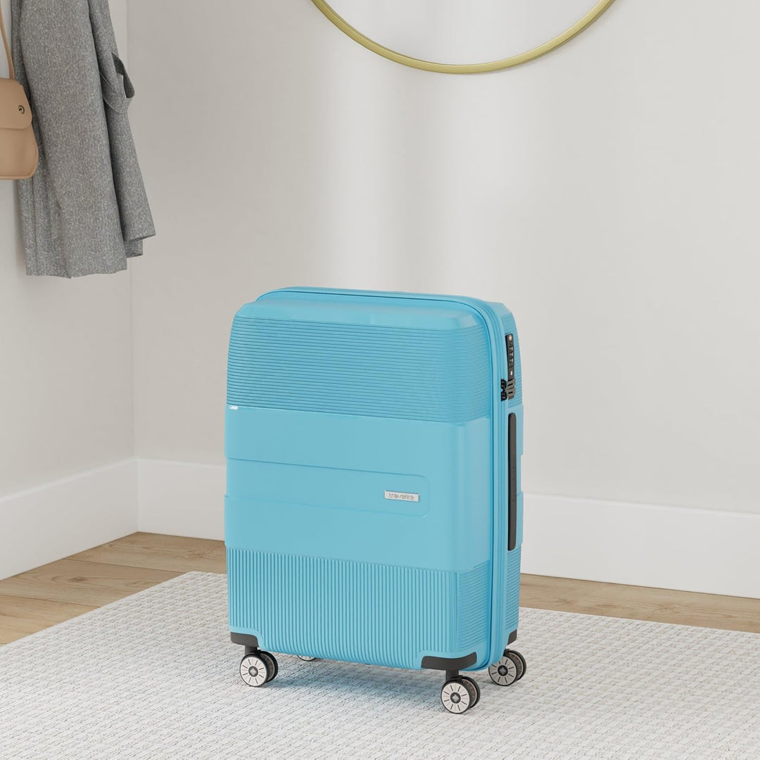 travelite 4-Rad Hartschalen Koffer mittelgross mit Dehnfalte + TSA Schloss, Gepäck Serie WAAL: Stabi