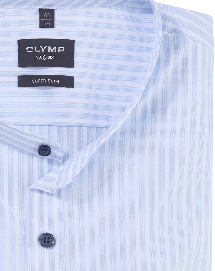 OLYMP Herren Businesshemd Langarm No. Six,Gestreift,super Slim,Stehkragen 45 Bleu 11, 45 Bleu 11