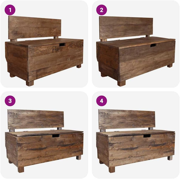 vidaXL Sitzbank mit Staufach Handgefertigt Holzbank Truhenbank Sitztruhe Bank Aufbewahrungstruhe Spi