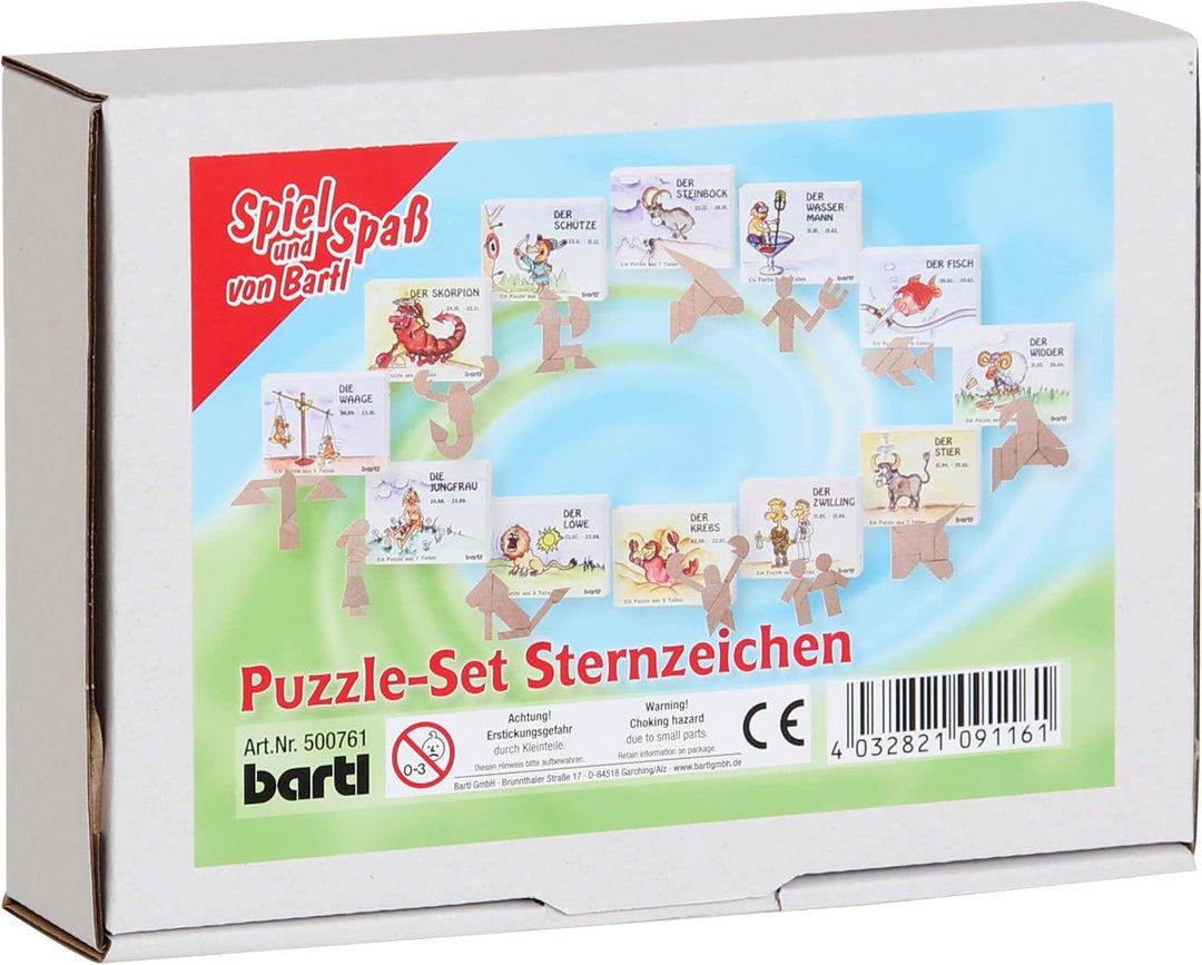 Bartl 500761 Knobelspiele aus Holz Puzzle-Set Sternzeichen (12 Puzzles), Sternzeichen