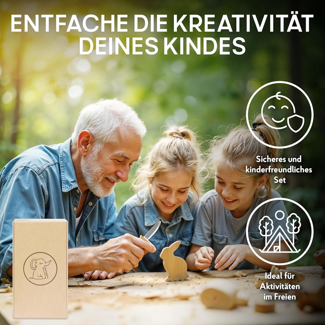 Eli® Schnitzmesser für Kinder mit Schnitzholz und Filztasche ab 6 Jahre Gelb mit Schnitzholz, Gelb m