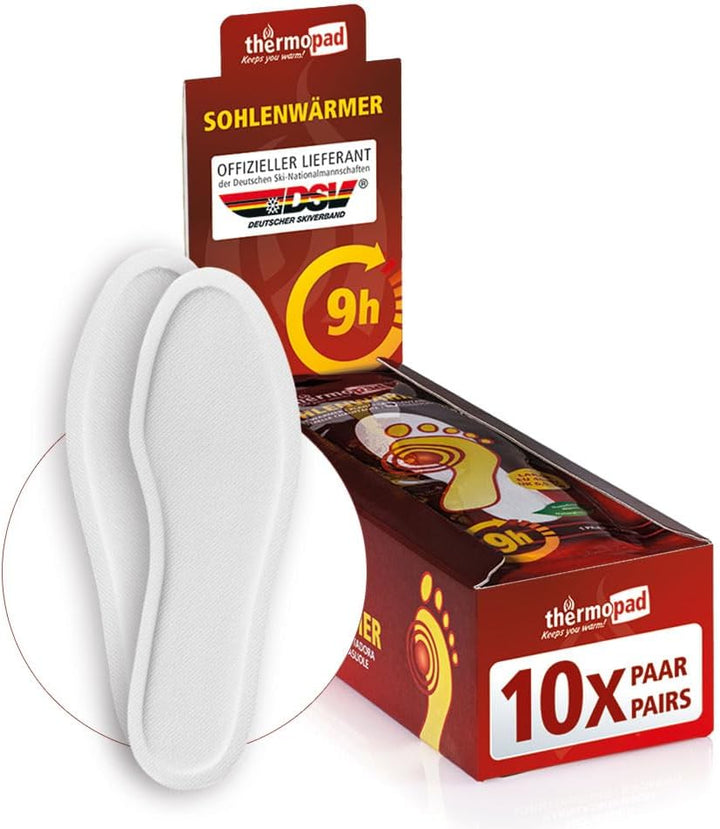 THERMOPAD Sohlenwärmer (Einlegesohle) Gr. S, M, L, XL oder XXL (36-46) – DAS ORIGINAL: 10 Paar Wärme