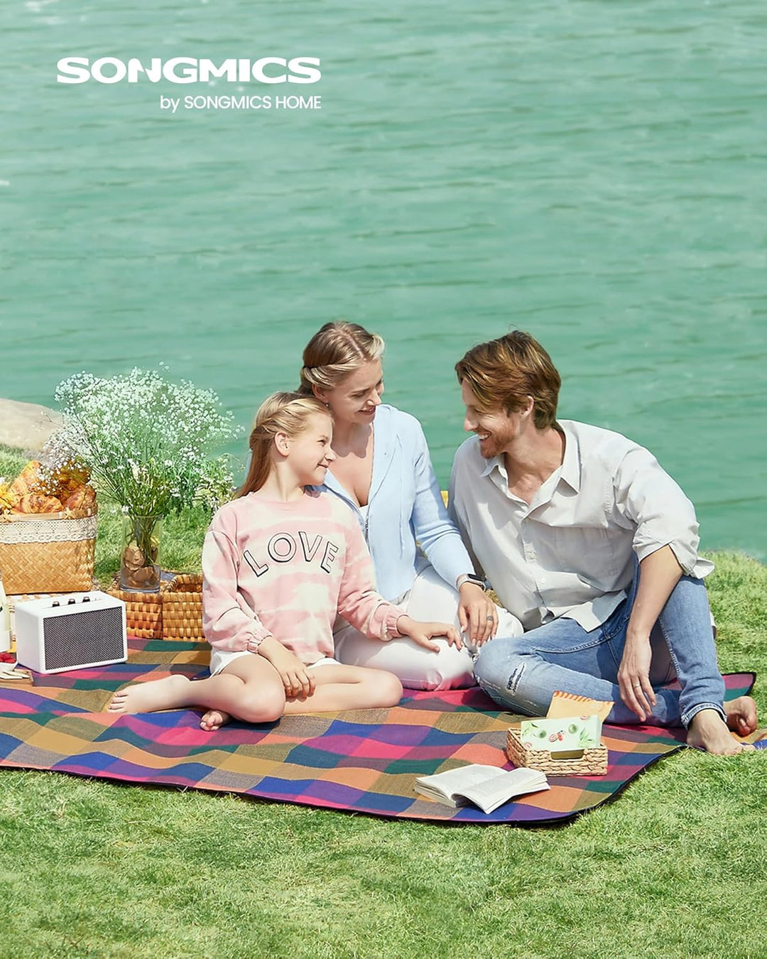 SONGMICS Picknickdecke, 195 x 150 cm, gross, Campingdecke, für Park, Garten, Strand, wasserdicht, ma