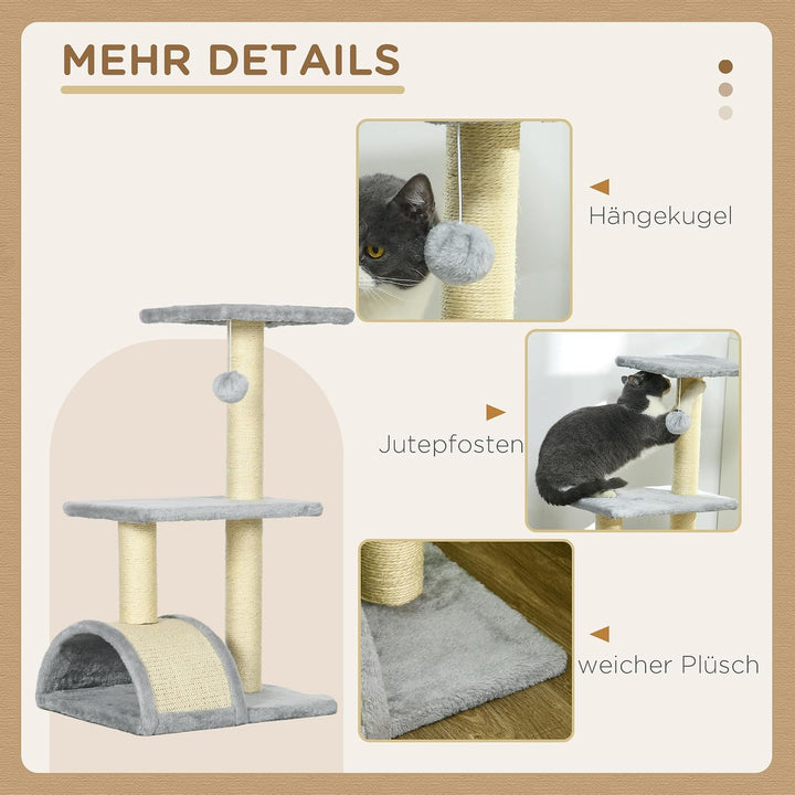 PawHut Kratzbaum 72 cm Katzenturm mit Plüschballen, Sisalstämme, Plattform, Kratzbrett mehrstöckiger