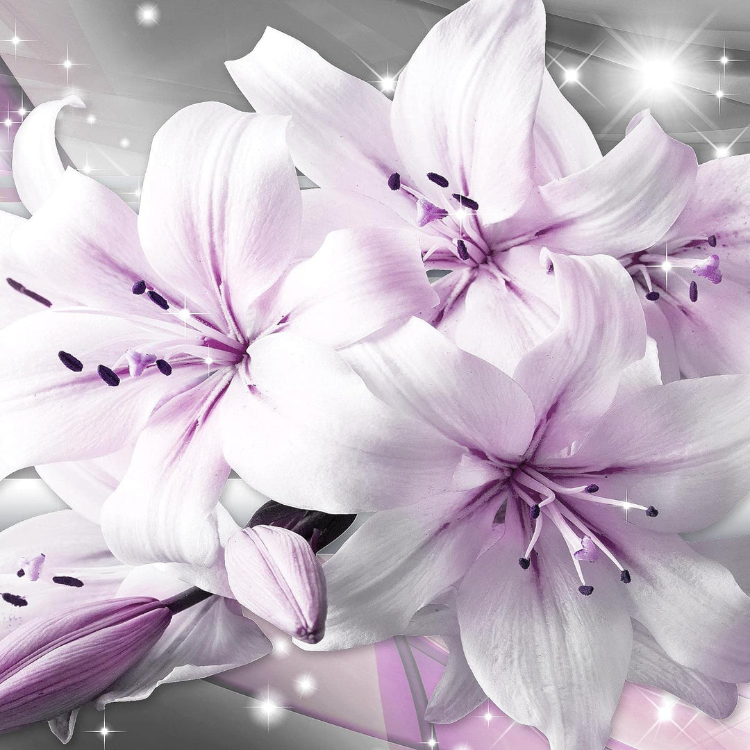 Runa Art Wandbilder Blumen Lilien 5 Teilig Bild auf Vlies Leinwand Deko Wohnzimmer Abstrakt Grau Lil