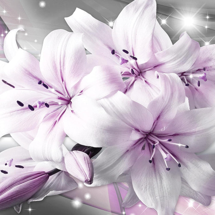 Runa Art Wandbilder Blumen Lilien 5 Teilig Bild auf Vlies Leinwand Deko Wohnzimmer Abstrakt Grau Lil