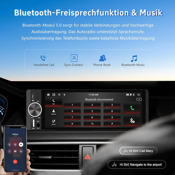 Autoradio 6,28" Touchscreen mit Wireless CarPlay &amp; Android Auto, 1-DIN