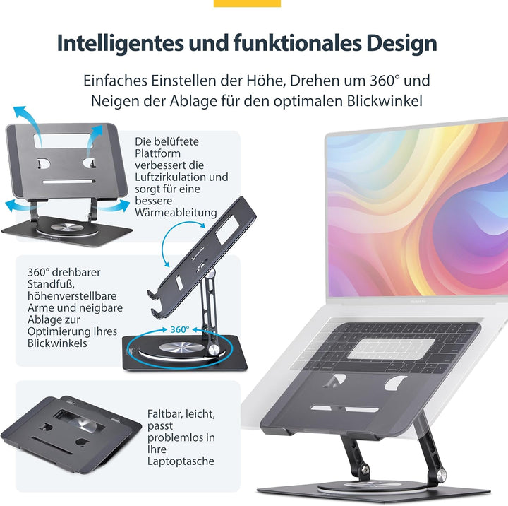 [StarTech. com Drehbarer Laptop-Ständer, um 360 Grad drehbar, ergonomische Schreibtischerhöhung für
