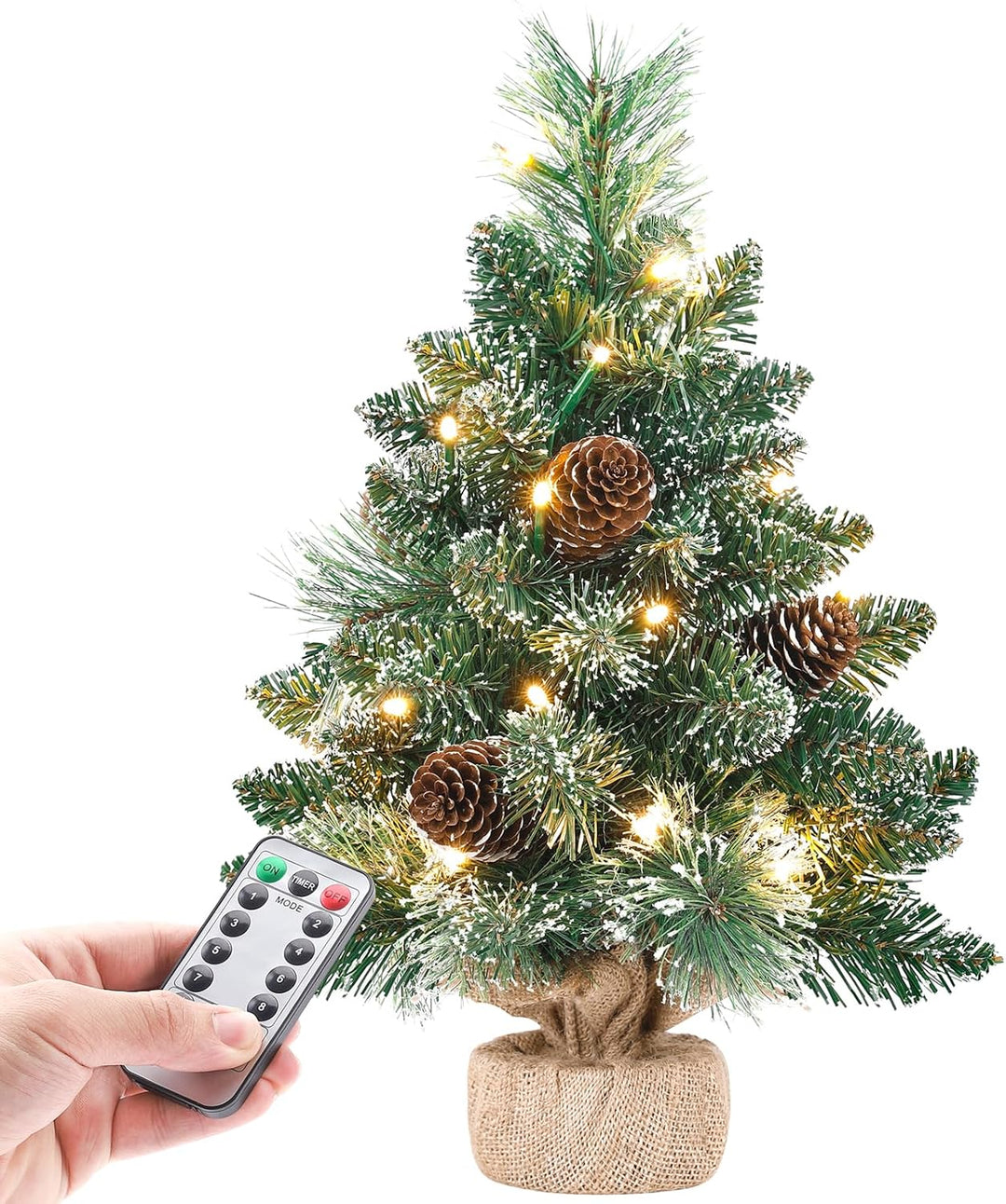 Yorbay Mini Weihnachtsbaum mit Beleuchtung LED und weissem Schnee, 40cm Tannenbaum mit Stern-Baumspi