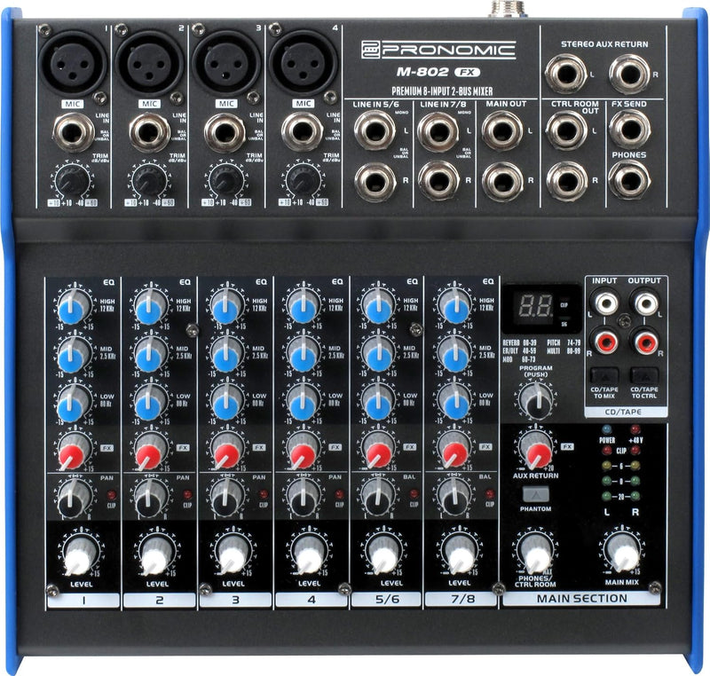 Pronomic M-802FX Live/Studio Mischpult mit digitalem 24bit Multieffektprozessor (4 Mono-Kanäle XLR/K