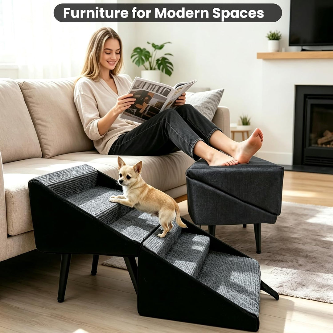 Hundetreppe Klappbar, 2 in 1 Multifunktional Hundetreppe und Geteilte Ottoman für Kleine &amp; Grosse Hu