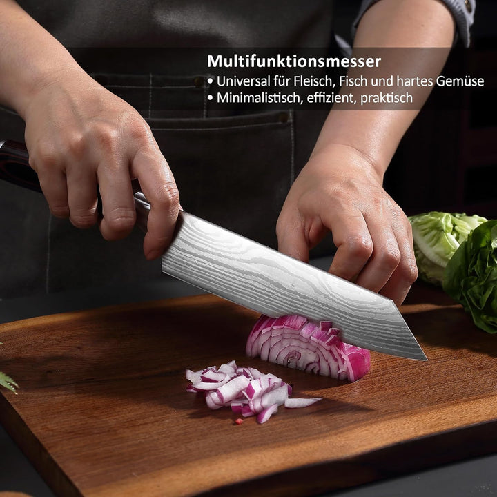 PAUDIN Santokumesser 20 cm, Japanisches Kochmesser Kiritsuke, Scharfes Küchenmesser aus Hochkohlenst