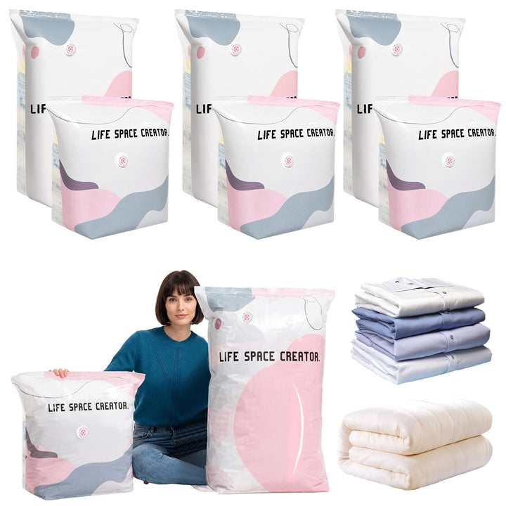 6er-Pack Vakuumbeutel ohne Pumpe, 3x 50x70x30cm + 3x 80x100x38cm, Vakuum Aufbewahrungsbeutel, platzs
