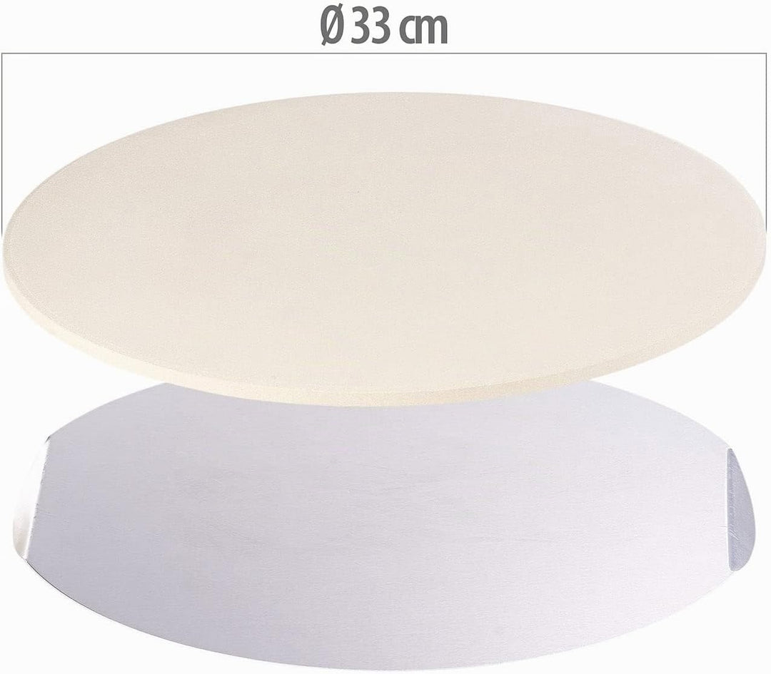 Pizzabackstein: Runder Pizzastein mit Aluminium-Servierblech, Ø 33 cm (Steinbackofen-Pizza-Platten,