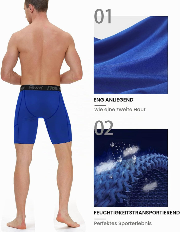 Roadbox 1 oder 3 Pack Herren Kompressionsshorts, Schnelltrocknendes Baselayer Unterhose Tights Kurz