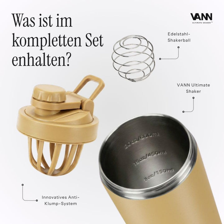 VANN Shaker Proteinshake 750ML - Thermo Shaker Edelstahl [12h kalt], Ideal als Schüttelbecher [Gym,