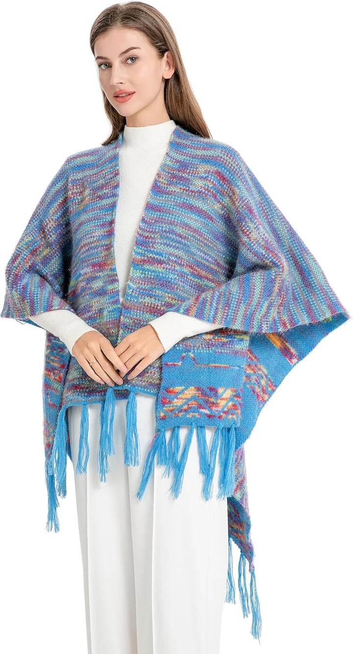 ZLYC Damen Herbst Winter Kaschmir Poncho Capes Retro Strick Cardigans mit Fransen Einheitsgrösse Mus